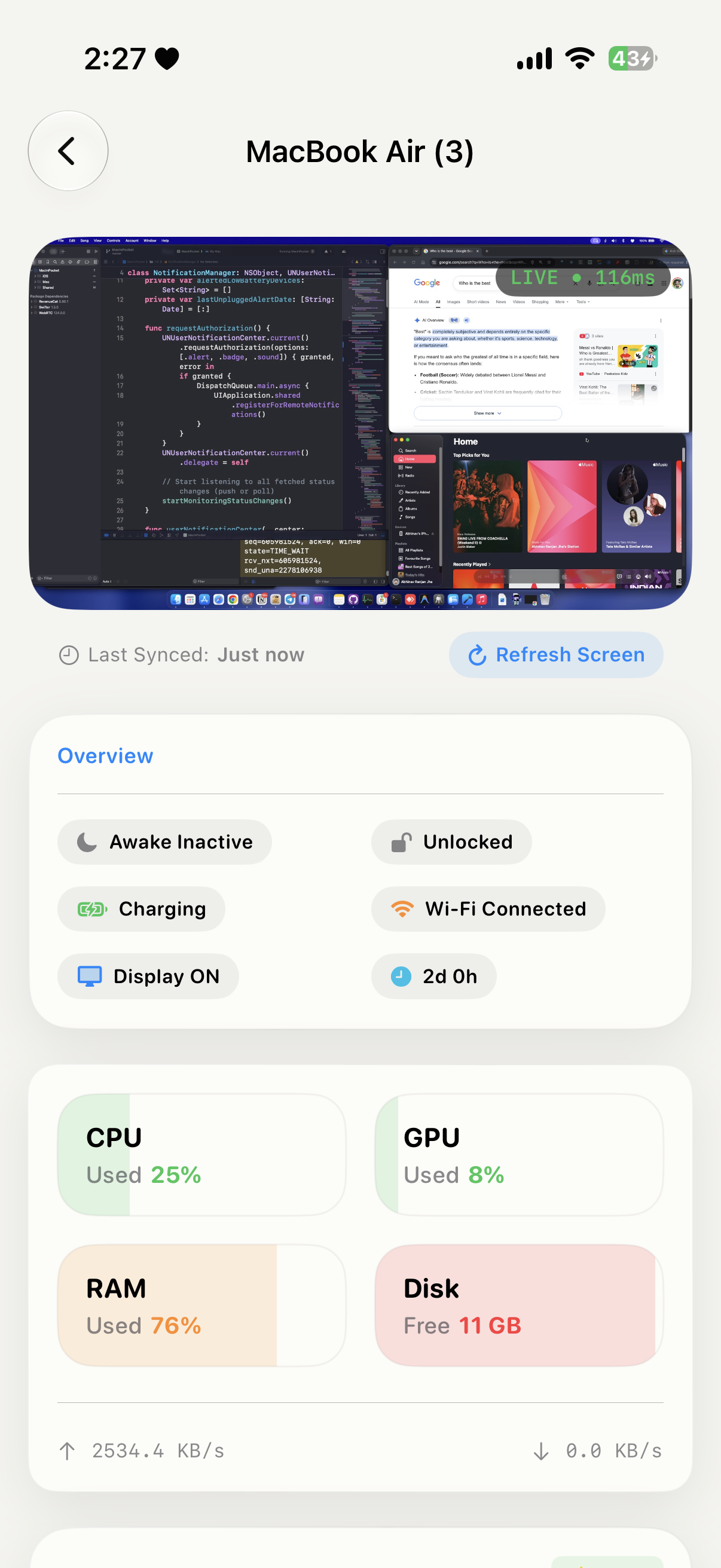 Mac status and performance dashboard